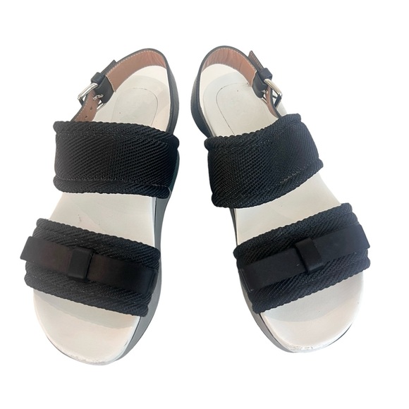 Marni Black/ Grey Canvas And Leather Bow Embellished Slingback Platform Sandals - Picture 1 of 8
